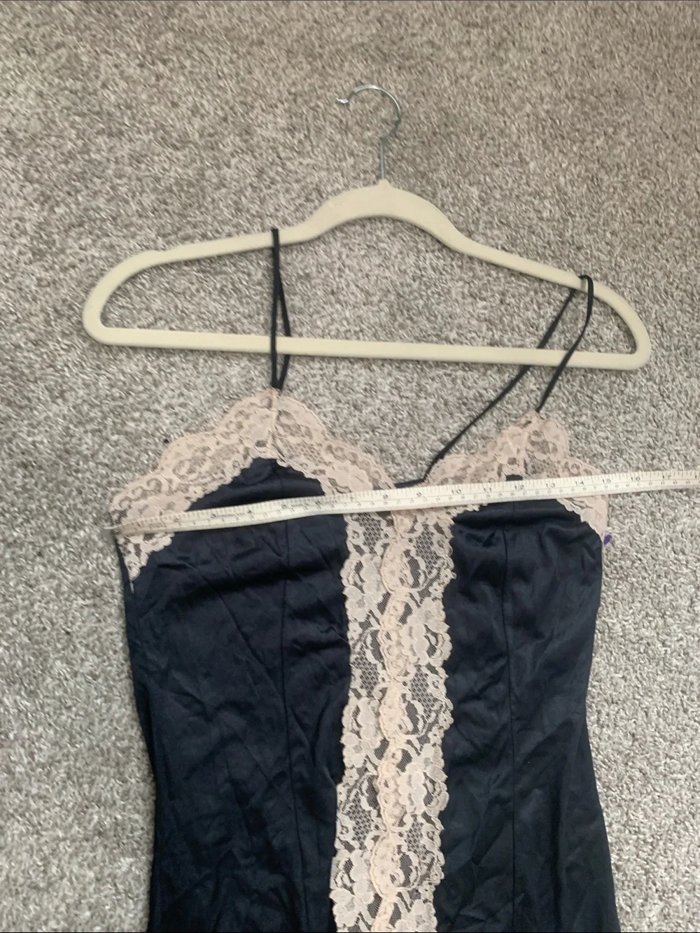 Vintage Black Slip Maxi Dress with Cream Lace Trim - Picture 6 of 6